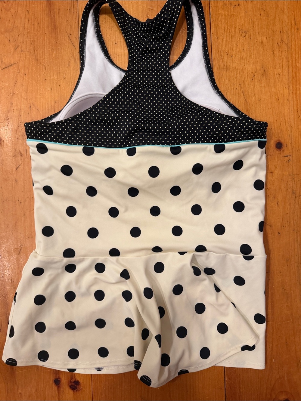 2 piece Lime Ricki tankini swimsuit cream top black polka dots ruffled skirt L - Picture 4 of 14